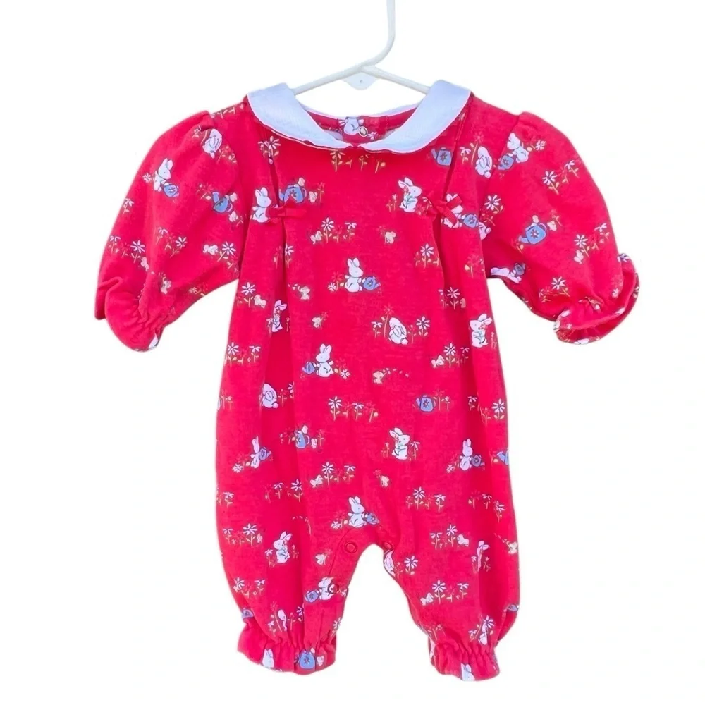 Vintage Carter’s Bunny One Piece Bodysuit Peter Pan Collar Ric Rak Trim 0-3 Mos